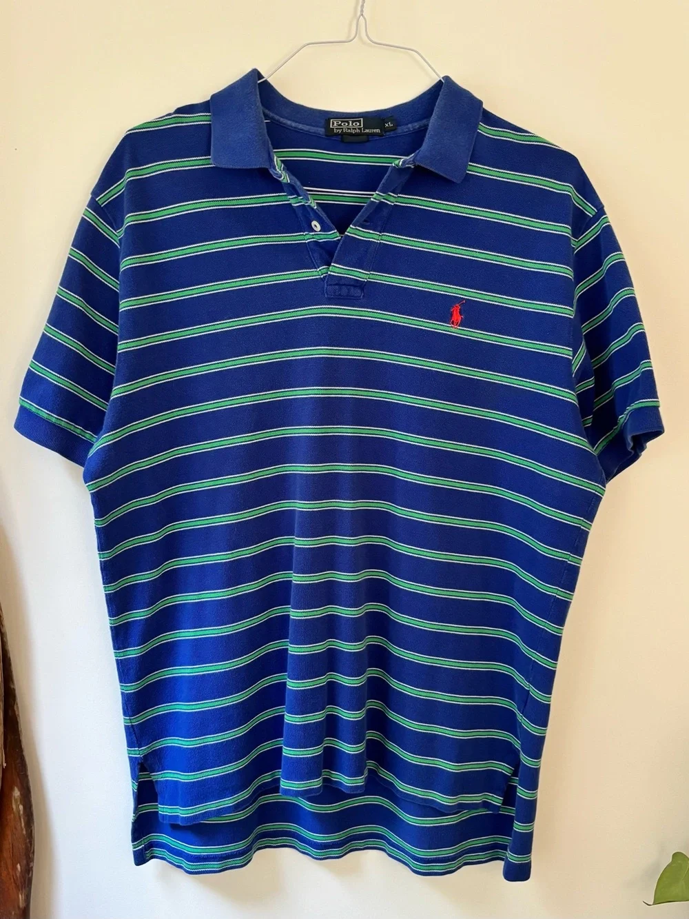 Polo Ralph Lauren XL Blue Green Striped 100% Cotton Polo Shirt